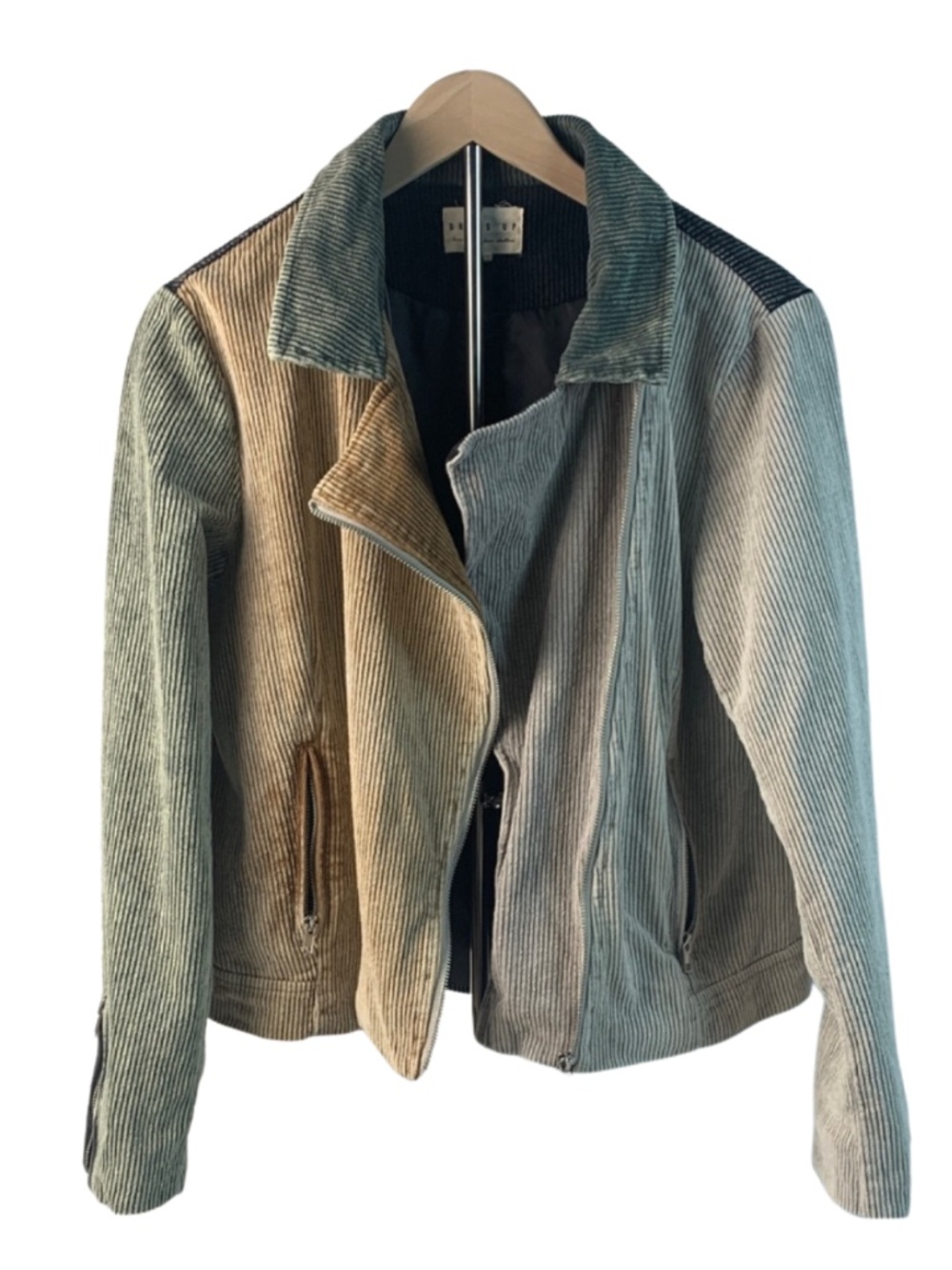 Asymmetrical Corduroy Colorblock Dress Up Bomber Women’s Jacket Size M Boho
